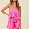 Women Surf Gypsy Tops | Hot Pink Clipped Metallic Tank