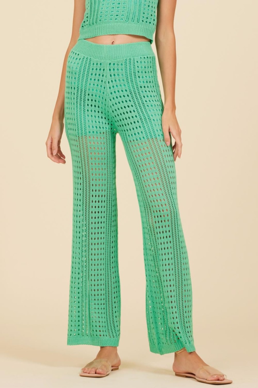 Women Surf Gypsy Bottoms | Summer Green Knit Wide Leg Pant