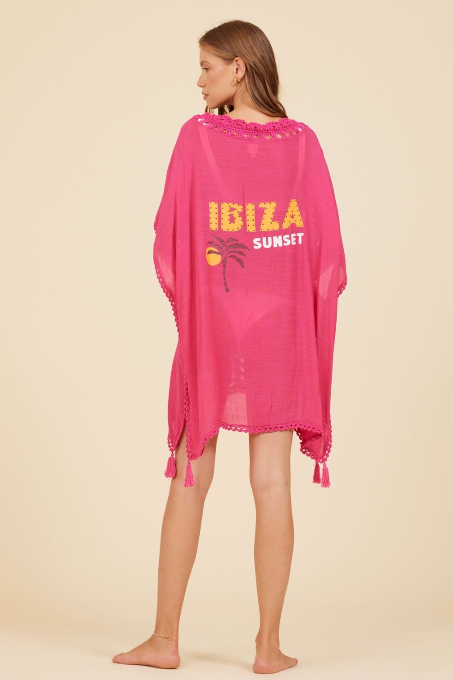 Women Surf Gypsy Bottoms | Hot Pink Ibiza Jet Setter Embellished Cover Up