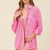 Women Surf Gypsy Tops | Hot Pink Vertical Stripe Button Up