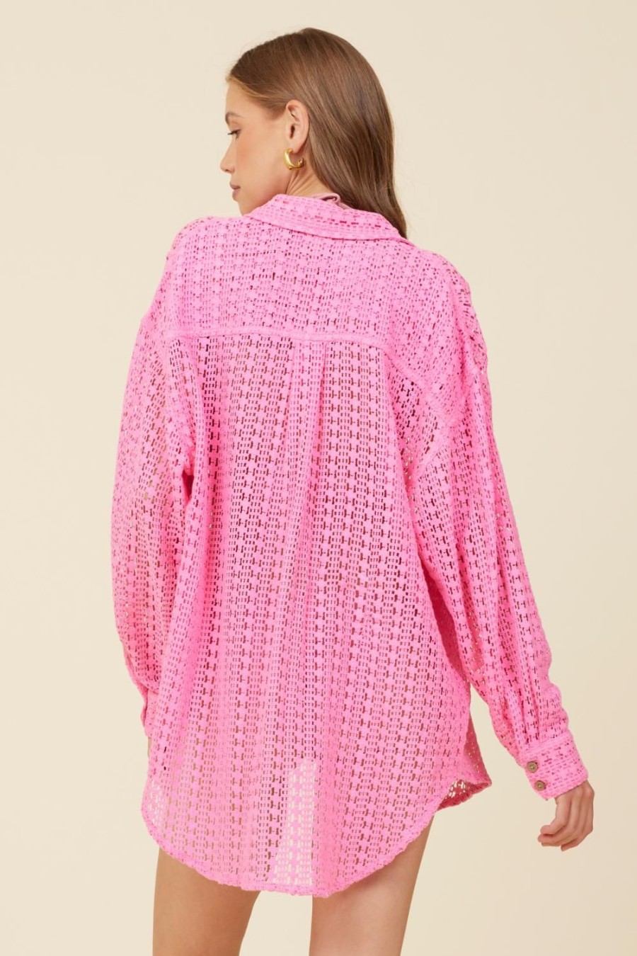 Women Surf Gypsy Tops | Hot Pink Vertical Stripe Button Up