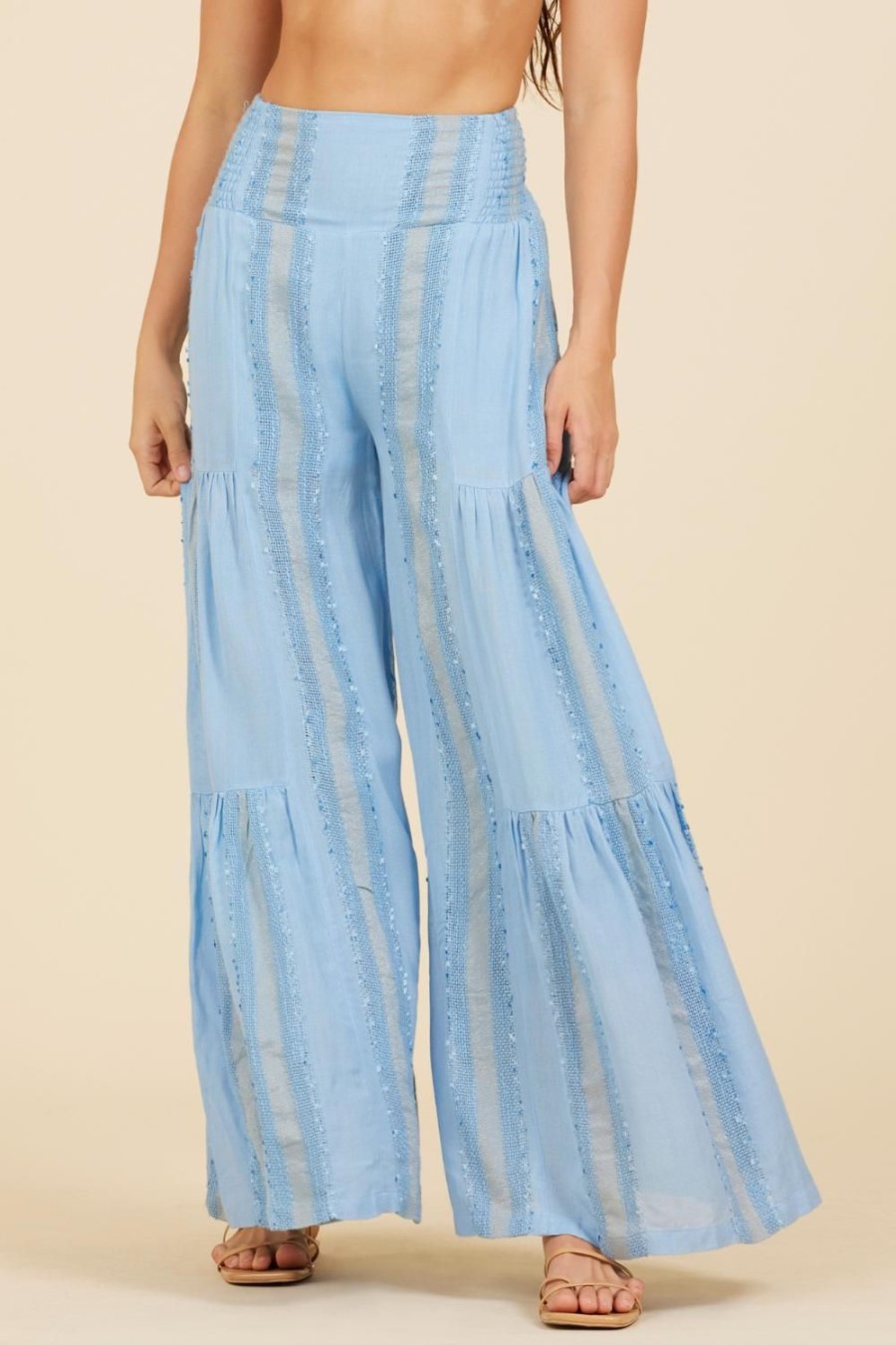 Women Surf Gypsy Bottoms | Water Blue Tonal Textured Stripe Pants