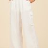 Women Surf Gypsy Bottoms | White & Natural Gauze Embroidered Cargo Pants