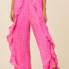 Women Surf Gypsy Bottoms | Hot Pink Clipped Metallic Ruffle Pants