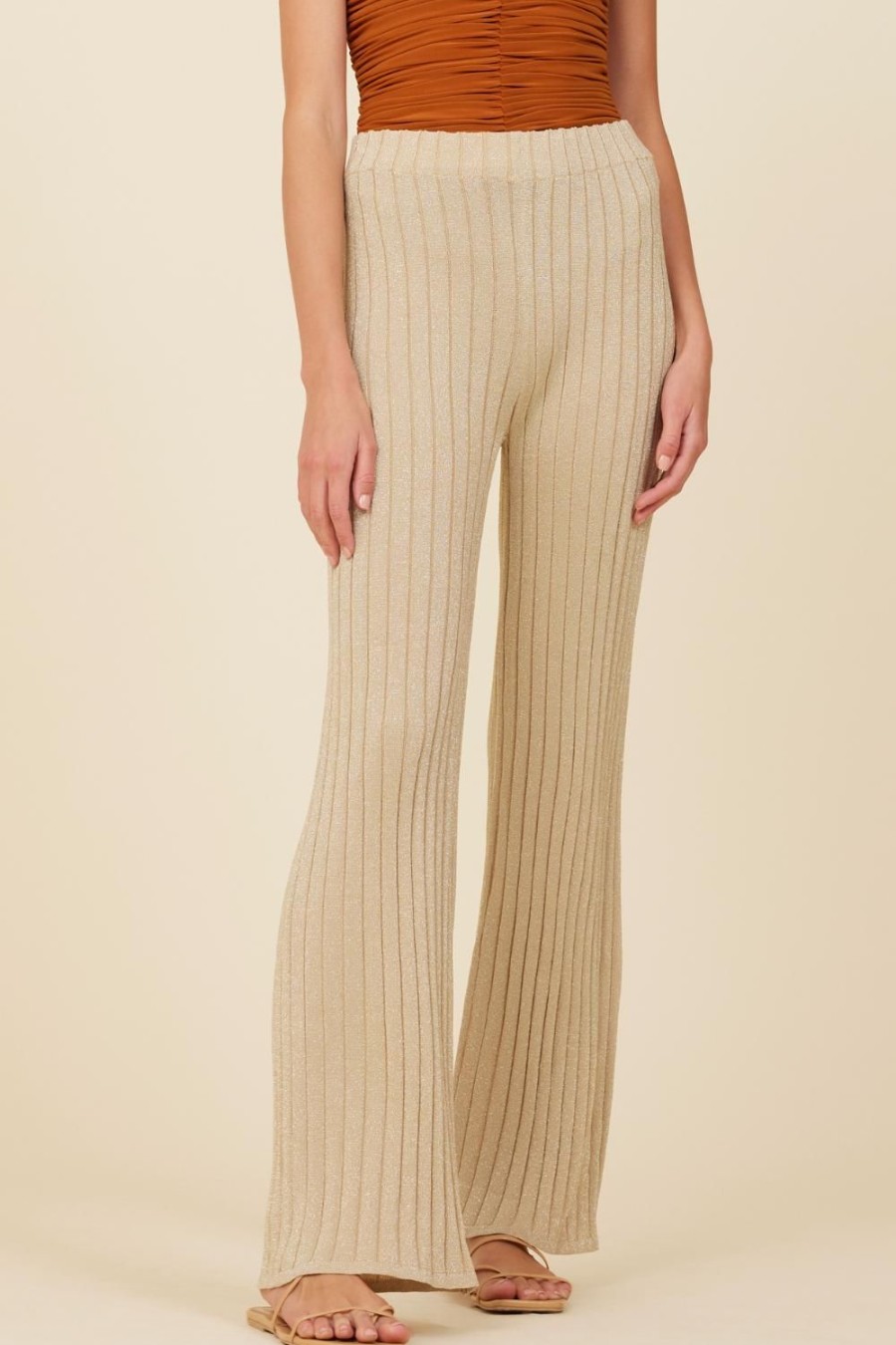 Women Surf Gypsy Bottoms | Gold Metallic Rib Pants