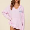 Women Surf Gypsy Tops | Rose Pink W/Bright Blue Surf Washed Gauze Embroidered Hoodie