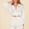 Women Surf Gypsy Tops | White Lace Crochet Surplice Top