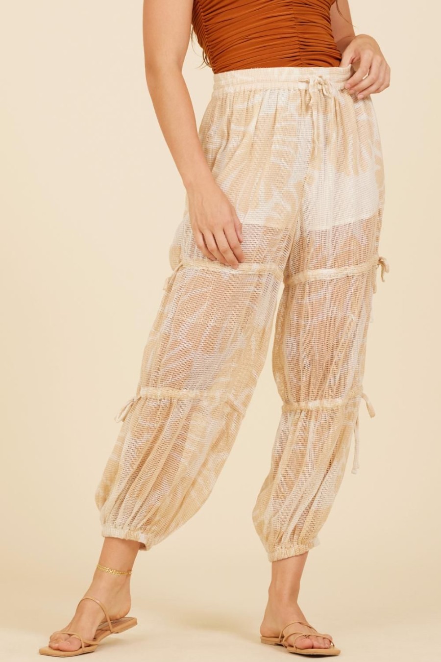 Women Surf Gypsy Bottoms | Ivory W/Soft Sand Mesh Ground Printed Pants