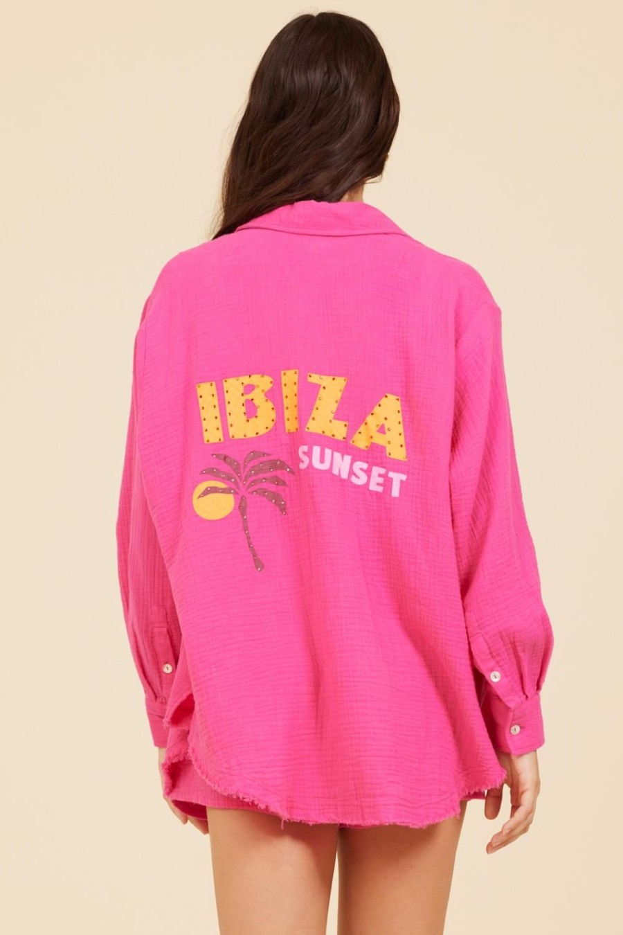 Women Surf Gypsy Tops | Hot Pink Ibiza Jet Setter Gauze Shirt