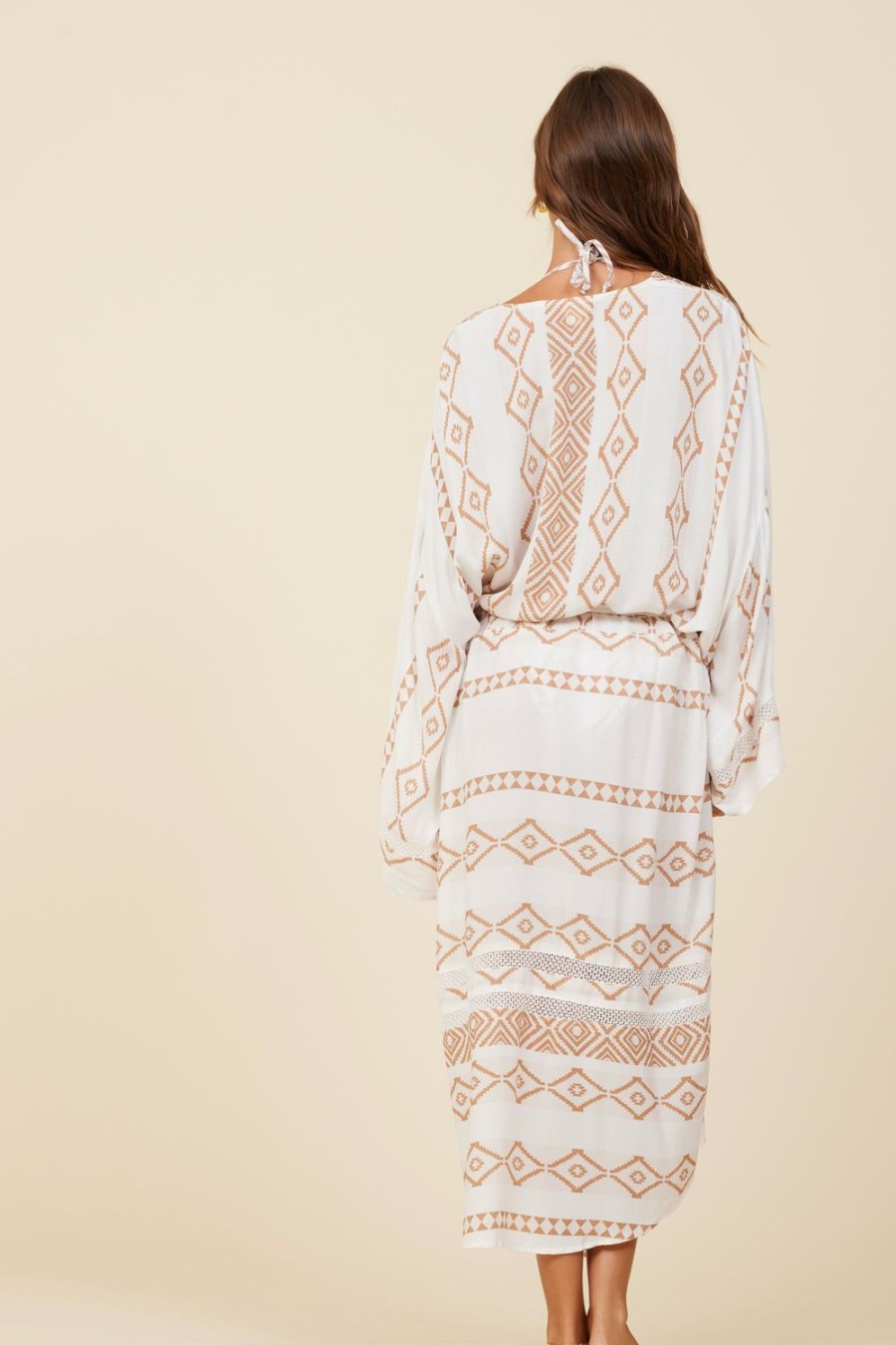 Women Surf Gypsy Bottoms | Caramel Island Tribal Print Rayon Crepe Kimono