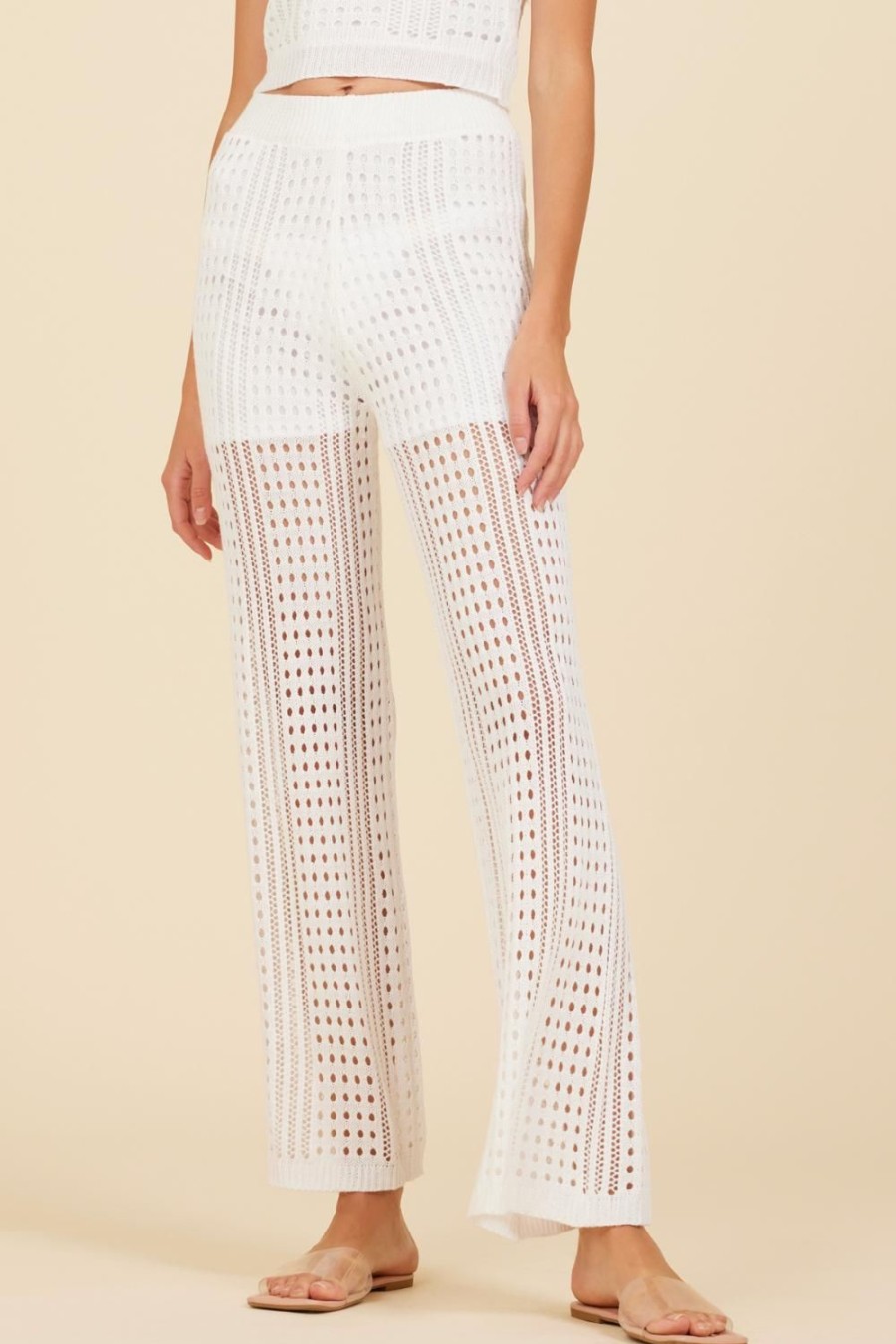 Women Surf Gypsy Bottoms | White Knit Wide Leg Pant