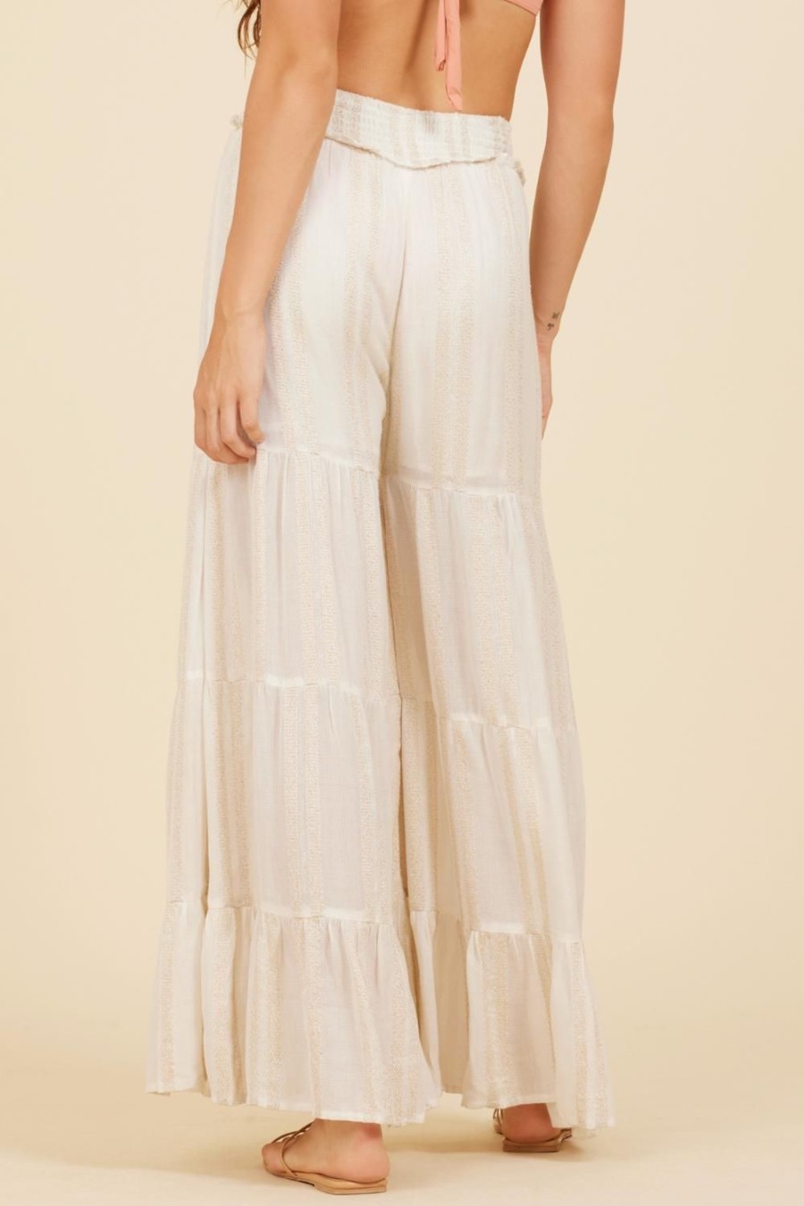 Women Surf Gypsy Bottoms | Ivory & Gold Metallic Stripe Pants