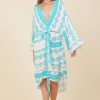 Women Surf Gypsy Bottoms | Teal Island Tribal Print Rayon Crepe Kimono