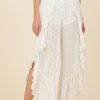 Women Surf Gypsy Bottoms | White Clipped Metallic Ruffle Pants