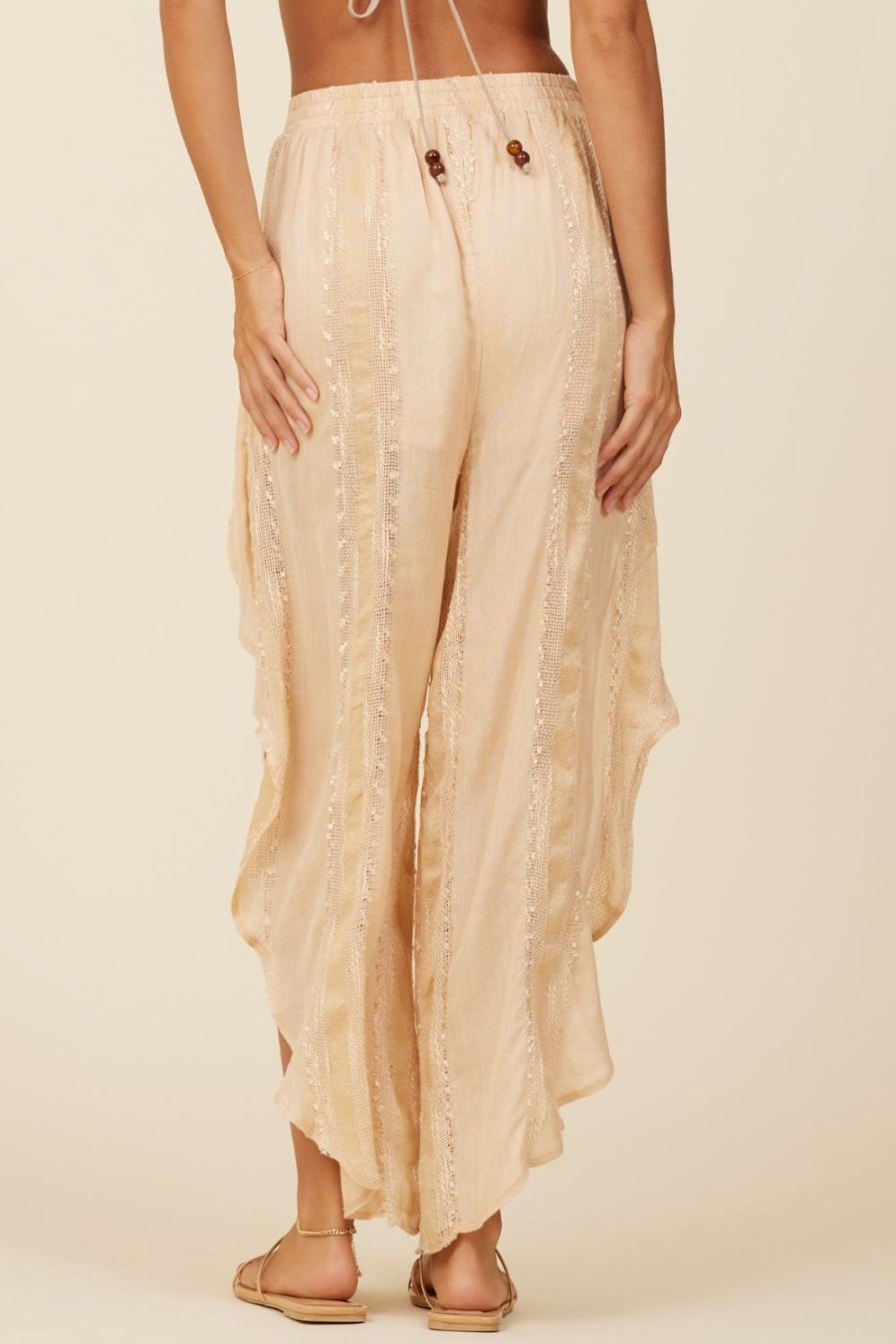 Women Surf Gypsy Bottoms | Cream Blush Tonal Textured Ruffle Pants