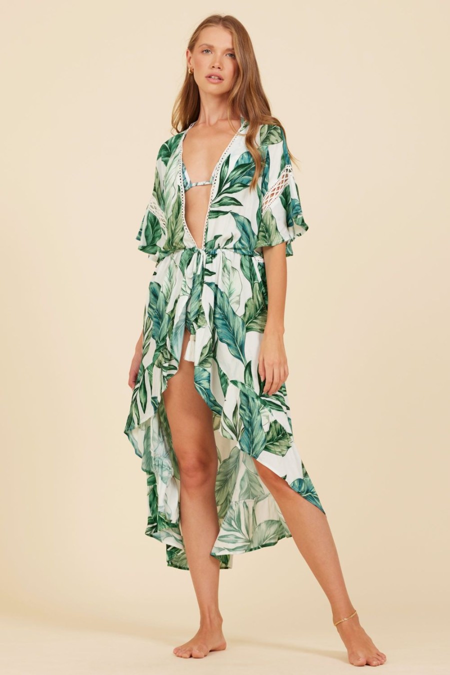 Women Surf Gypsy Bottoms | Rainforest Leaf Print Scrunched Cover Up