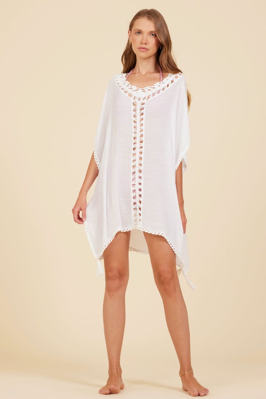 Women Surf Gypsy Bottoms | White Amalfi Jet Setter Embellished Cover Up