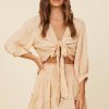 Women Surf Gypsy Tops | Cream Blush Tonal Textured Tie Front Top