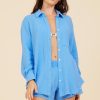 Women Surf Gypsy Tops | Royal Blue Mykonos Jet Setter Gauze Shirt