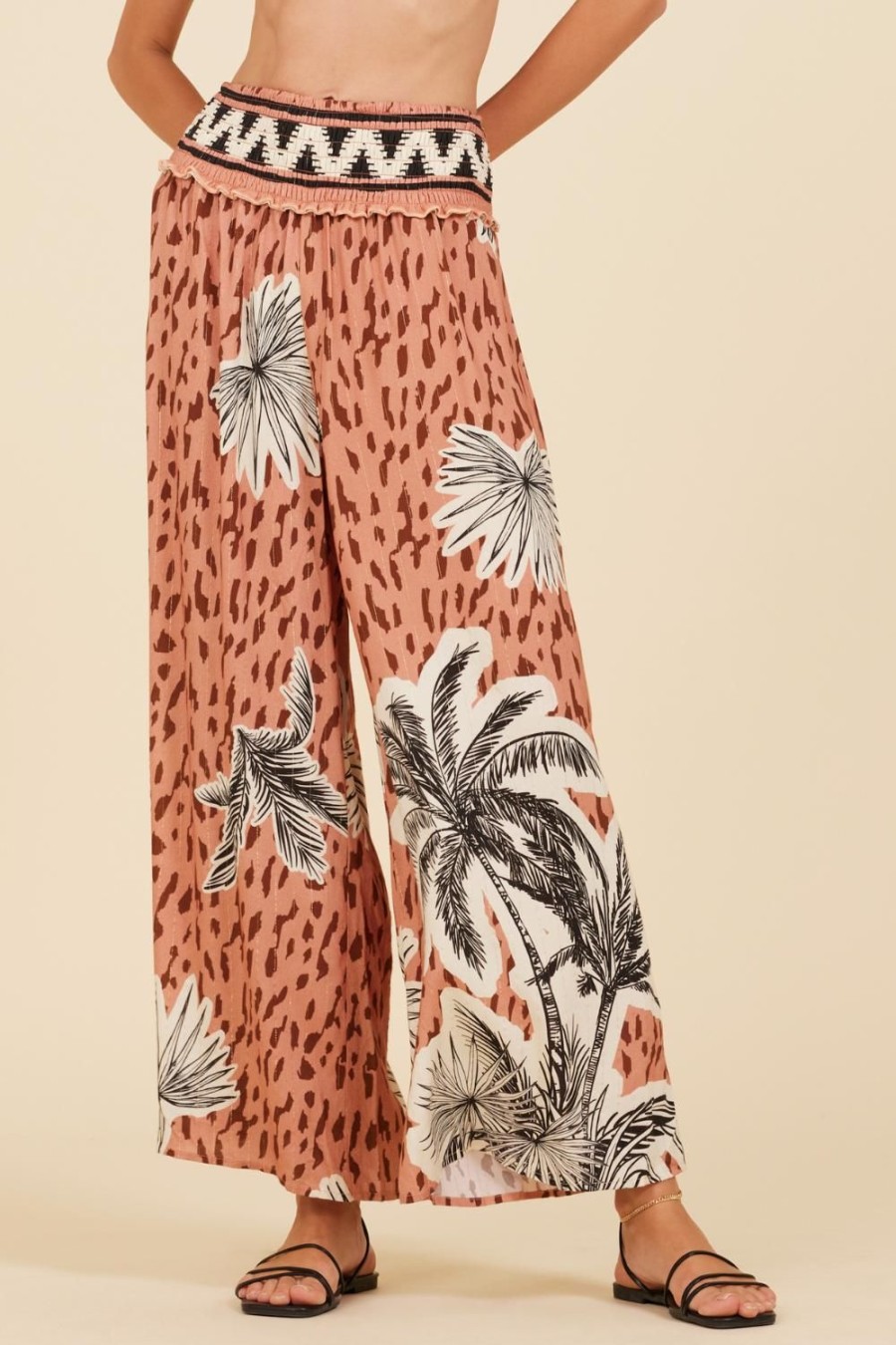 Women Surf Gypsy Bottoms | Oversized Palm Border Print Pant