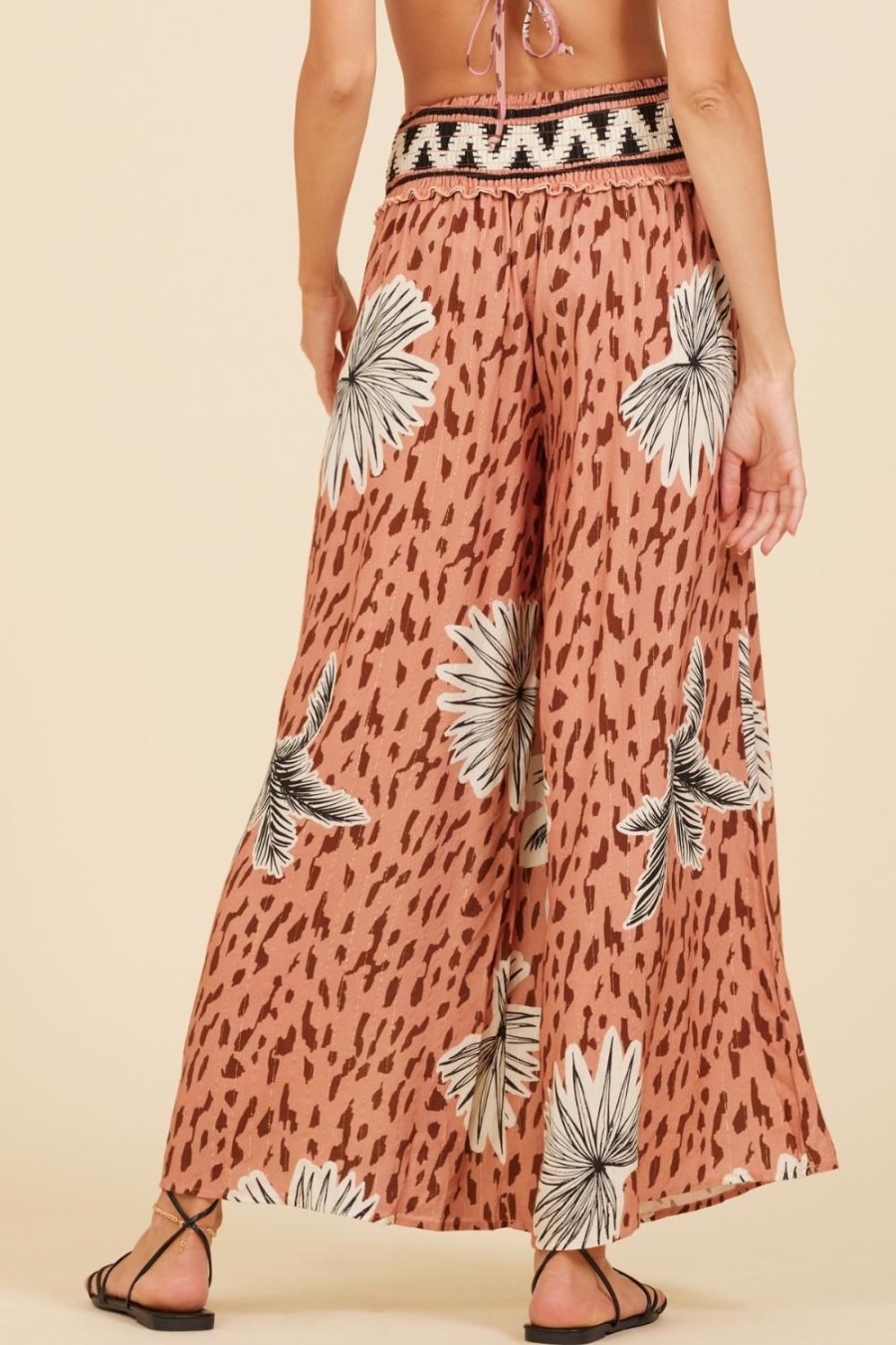 Women Surf Gypsy Bottoms | Oversized Palm Border Print Pant