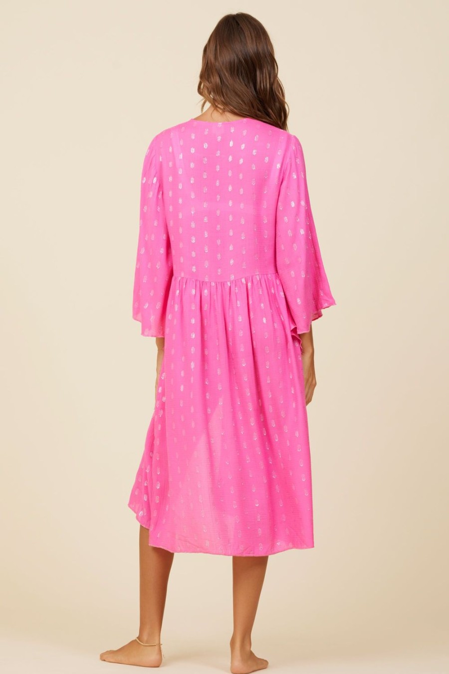 Women Surf Gypsy Bottoms | Hot Pink Clipped Metallic Kimono