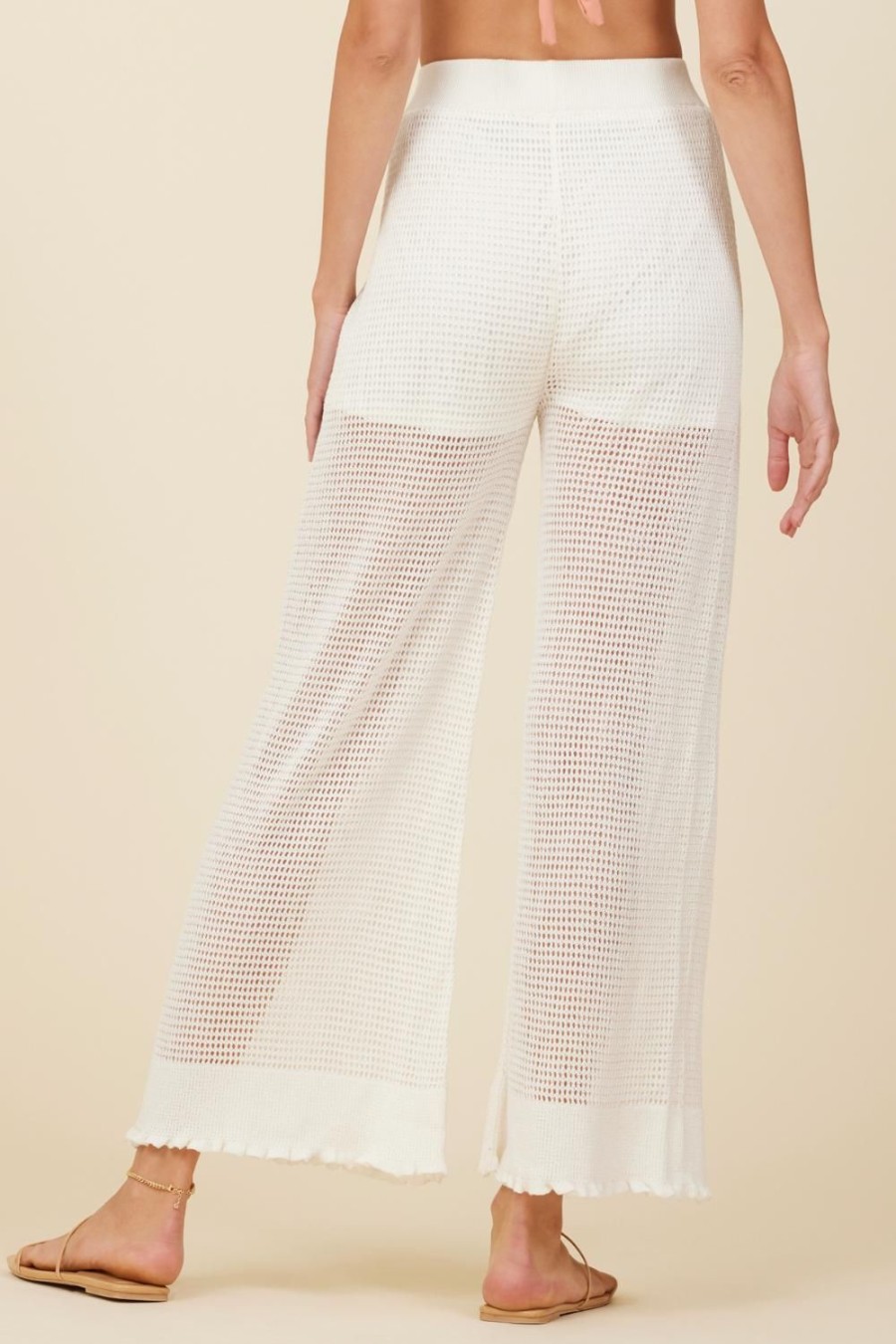 Women Surf Gypsy Bottoms | Ivory Mesh Knit Wide Leg Pant