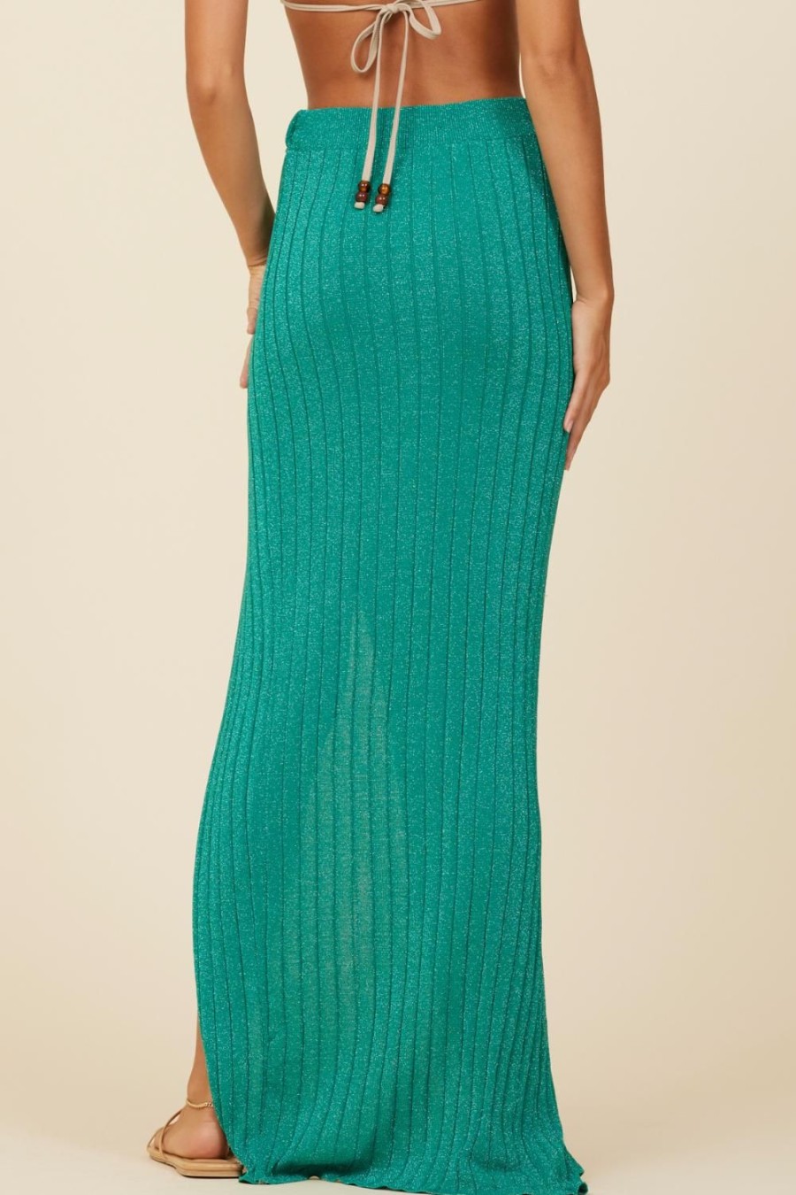 Women Surf Gypsy Bottoms | Kelly Green Metallic Rib Maxi Skirt