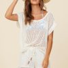 Women Surf Gypsy Tops | White Vertical Crochet Short Sleeve Top