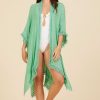 Women Surf Gypsy Bottoms | Paradise Green Textured Kimono W/Fringe