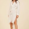 Women Surf Gypsy Bottoms | Ivory & Gold Metallic Stripe Button Front Dress