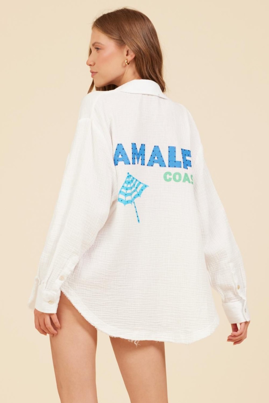 Women Surf Gypsy Tops | White Amalfi Jet Setter Gauze Shirt