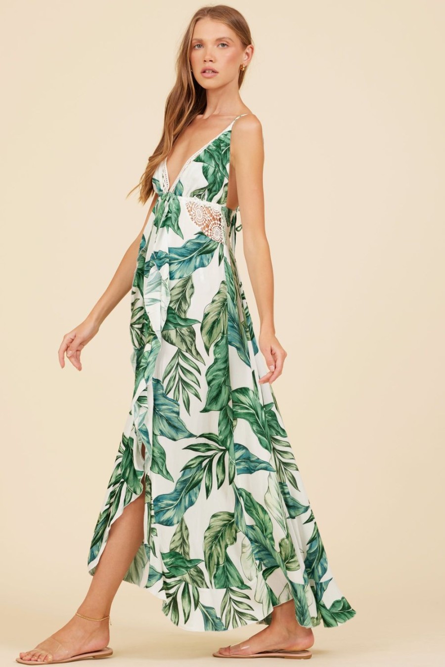 Women Surf Gypsy Bottoms | Rainforest Leaf Print Maxi Dress